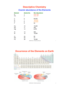 Descriptive Chemistry Occurrence of the Elements on Earth Cosmic