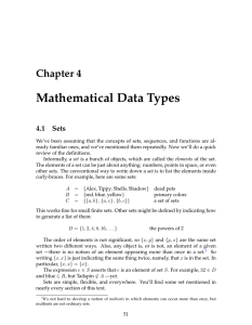 Mathematical Data Types Chapter 4 4.1  Sets