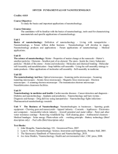 10NT220   FUNDAMENTALS OF NANOTECHNOLOGY  Credits: 4:0:0