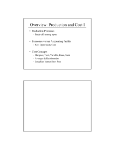 Overview: Production and Cost I •  Production Processes