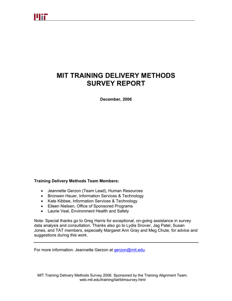 MIT TRAINING DELIVERY METHODS SURVEY REPORT