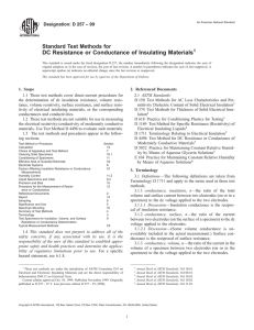 DC Resistance or Conductance of Insulating Materials Standard Test Methods for