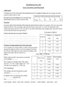 Worksheet No.2/July- 2011 Part A: ACCURACY and PRECISION Least Count: