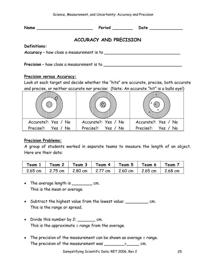 Accuracy And Precision Worksheet Answers Word Worksheet