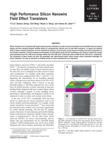 High Performance Silicon Nanowire Field Effect Transistors Yi Cui, Zhaohui Zhong,