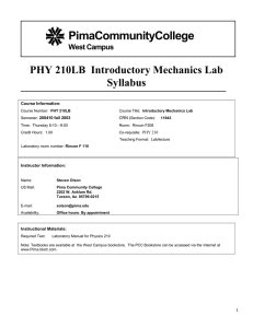 PimaCommunityCollege PHY 210LB  Introductory Mechanics Lab Syllabus West Campus