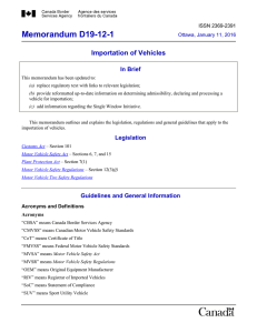 Memorandum D19-12-1 Importation of Vehicles In Brief ISSN 2369-2391