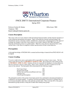 FNCE 208/731 International Corporate Finance Spring 2010 Course Description