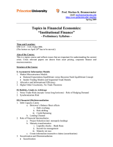 Topics in Financial Economics: “Institutional Finance” - Preliminary Syllabus –