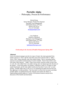 Portable Alpha -  Philosophy, Process &amp; Performance