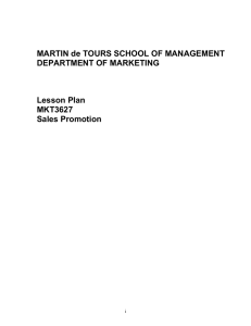 MARTIN de TOURS SCHOOL OF MANAGEMENT DEPARTMENT OF MARKETING Lesson Plan