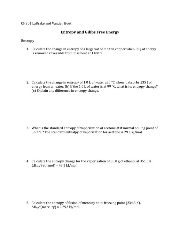 Entropy And Gibbs Free Energy