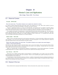 Newton's Laws and Applications Chapter  D D.1 - Historical Context