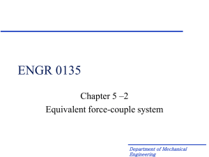 ENGR 0135 Chapter 5 –2 Equivalent force-couple system Department of Mechanical