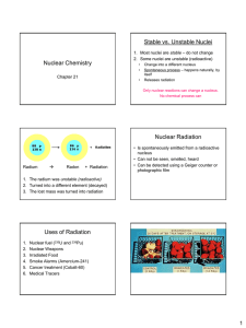 Stable vs. Unstable Nuclei Nuclear Chemistry Nuclear Radiation