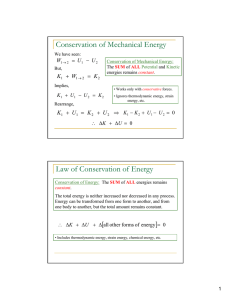 Conservation of Mechanical Energy Law of Conservation of Energy K W