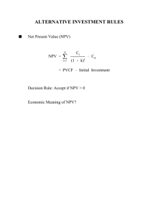 ALTERNATIVE INVESTMENT RULES Net Present Value (NPV) C NPV