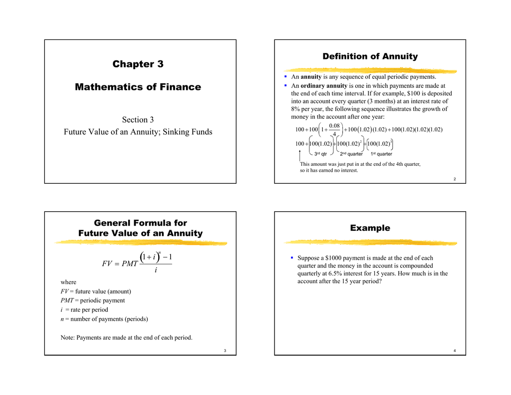 Chapter 3 Mathematics Of Finance Definition Of Annuity