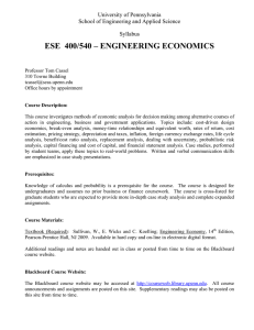 ESE  400/540 – ENGINEERING ECONOMICS University of Pennsylvania Syllabus