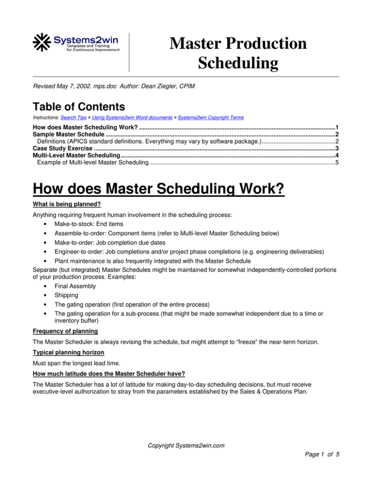 master product schedule