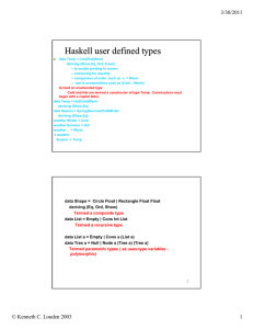 Haskell user Haskell user defined types defined types 3/30/2011