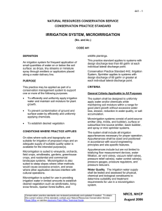 IRRIGATION SYSTEM, MICROIRRIGATION NATURAL RESOURCES CONSERVATION SERVICE CONSERVATION PRACTICE STANDARD