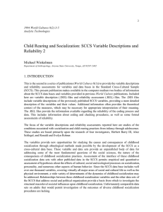 Child Rearing and Socialization: SCCS Variable Descriptions and Reliability 2 Michael Winkelman