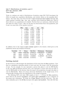 Lab 7: Distributions of statistics, part 2 STT 421: Summer, 2001