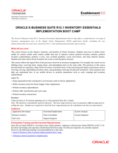 ORACLE E-BUSINESS SUITE R12.1 INVENTORY ESSENTIALS IMPLEMENTATION BOOT CAMP