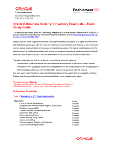 – Exam Oracle E-Business Suite 12.1 Inventory Essentials Study Guide