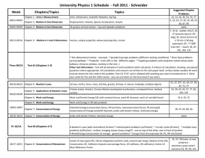 University Physics 1 Schedule  ‐ Fall 2011 ‐ Schneider Week Chapters/Topics Topics