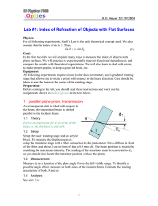 Lab #1: Index of Refraction of Objects with Flat Surfaces