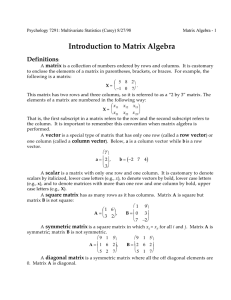 Introduction to Matrix Algebra Definitions matrix