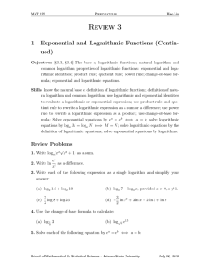 Review 3 1 Exponential and Logarithmic Functions (Contin- ued)