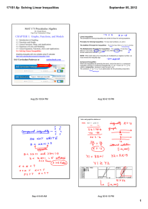 171S1.6p  Solving Linear Inequalities September 05, 2012 CHAPTER 1:  Graphs, Functions, and Models MAT 171 Precalculus Algebra