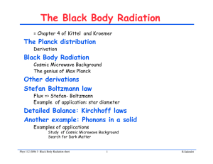 The Black Body Radiation The Planck distribution Black Body Radiation Other derivations