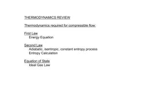 THERMODYNAMICS REVIEW Thermodynamics required for compressible flow: First Law Energy Equation