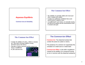 Aqueous Equilibria The Common Ion Effect
