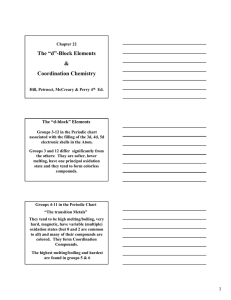 The “d”-Block Elements &amp; Coordination Chemistry The “d-block” Elements