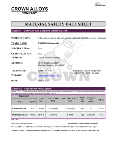 CROWN ALLOYS MATERIAL SAFETY DATA SHEET COMPANY