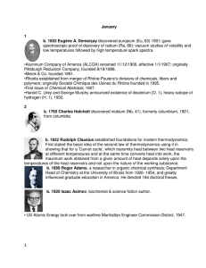 spectroscopic proof of discovery of radium (Ra, 88); vacuum studies... low temperatures followed by high temperature spark spectra. January