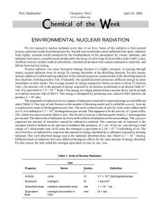 ENVIRONMENTAL NUCLEAR RADIATION Prof. Shakhashiri Chemistry 104-2 April 24, 2006
