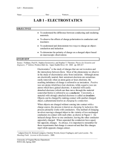 Lab 1 - Electrostatics 7 Name ________________________ Date ____________  Partners________________________________