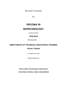 DIPLOMA IN BIOTECHNOLOGY Revised Curriculum