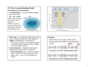 9.3 The Covalent Bonding Model Formation of covalent bonds H· + ·H