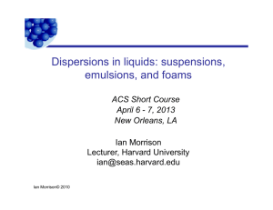 Dispersions in liquids: suspensions, emulsions, and foams ACS Short Course