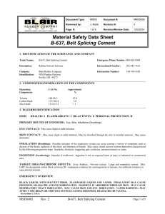 Material Safety Data Sheet B-637, Belt Splicing Cement