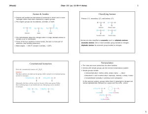 Amines &amp; Amides Classifying Amines (Woods) Chem-131 Lec-16 09-4 Amines