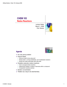 CHEM 103 Redox Reactions Agenda Lecture Notes