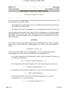Axial Ratios, Parameters, Miller Indices